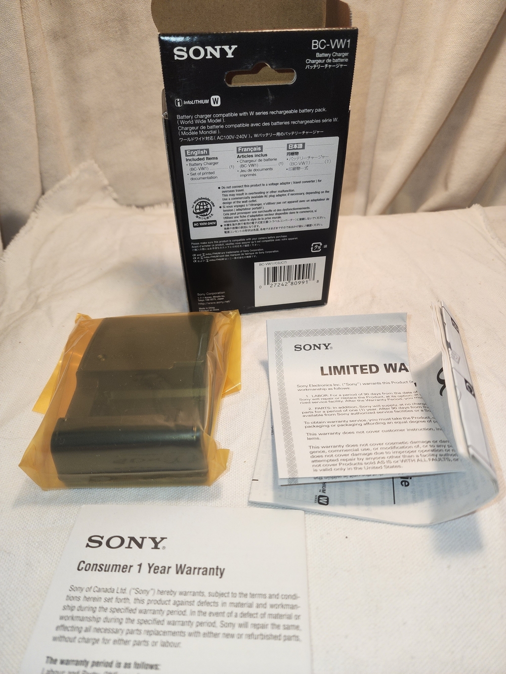 NEW Sony BC-VW1 Black Battery Charger with Warranty Documents
